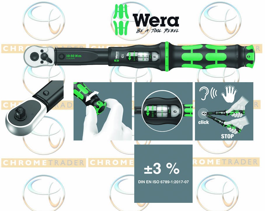 WERA 1/2" SD TORQUE WRENCH WITH REVERSIBLE RATCHET 10-50NM CLICK TORQUE C 1