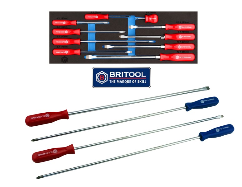 10PC SLOTTED SCREWDRIVER SET PLUS FREE 4PC EXTRA LONG SET FROM BRITOOL HALLMARK