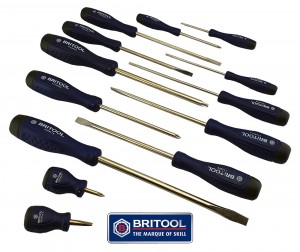BRITOOL 13PC SCREWDRIVER SET PHILLIPS PH & SLOTTED / FLARED TIP